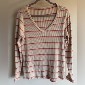 Striped V-Neck Ribbed Sweater